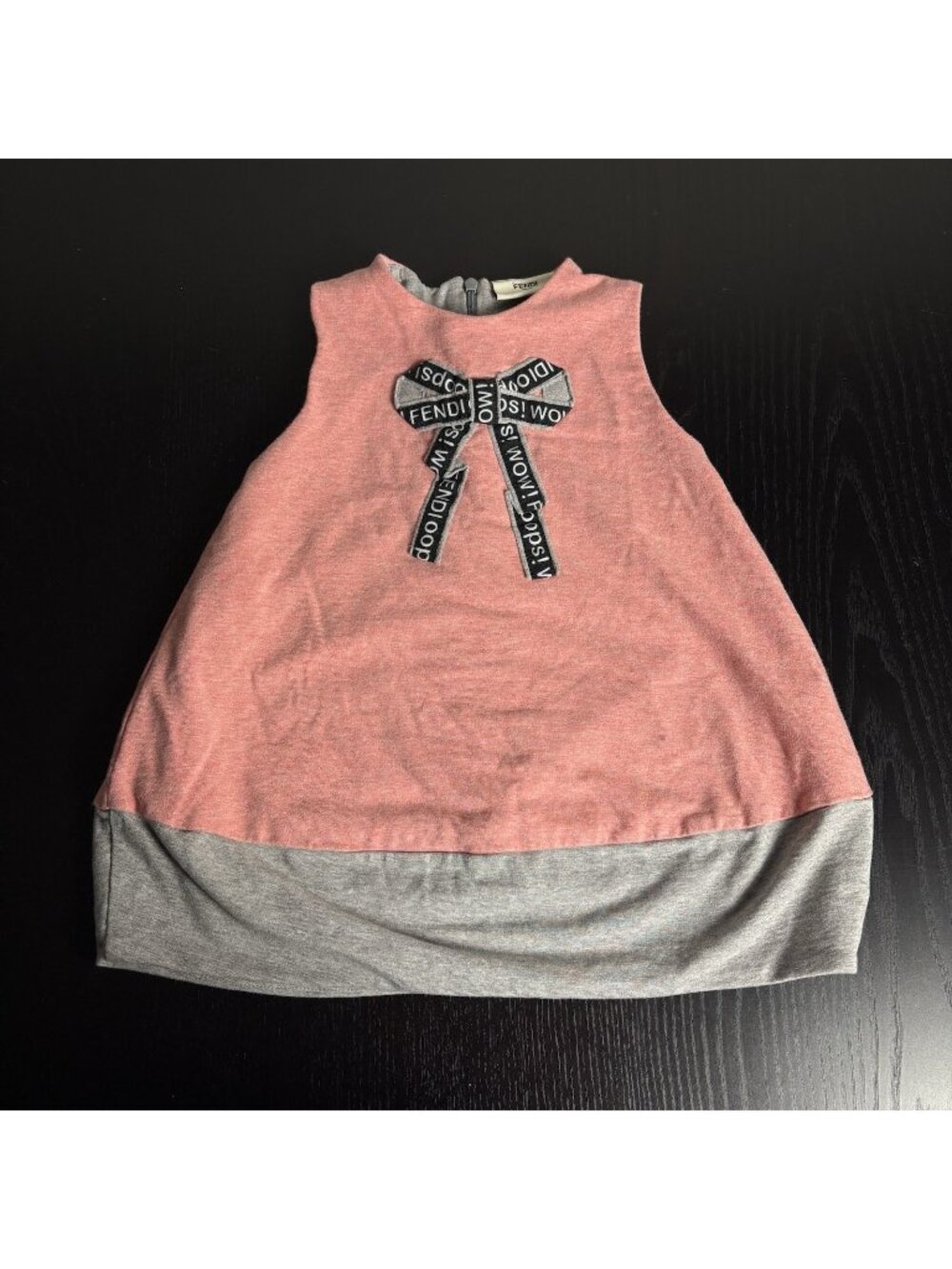 Fendi Pink and Gray Sleeveless Kids Casual Dress with Logo Bow